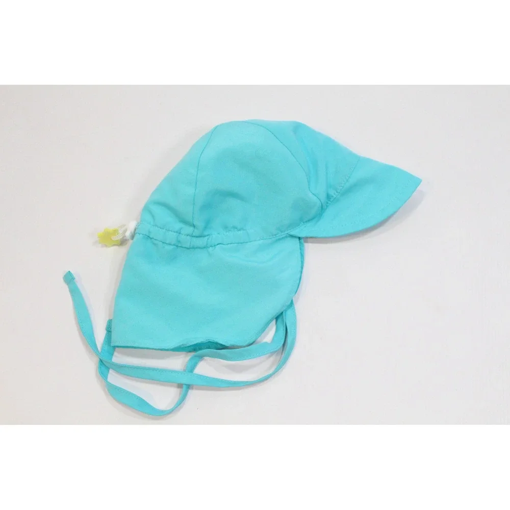 Green Sprouts Baby Sun Hat Aqua Blue Neck Flap Adjustable 0-6 Months